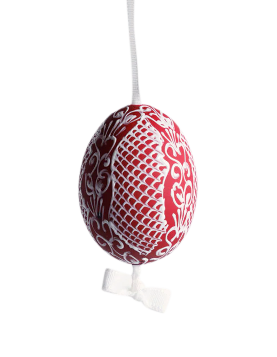 Red and White Lace Egg Ornament