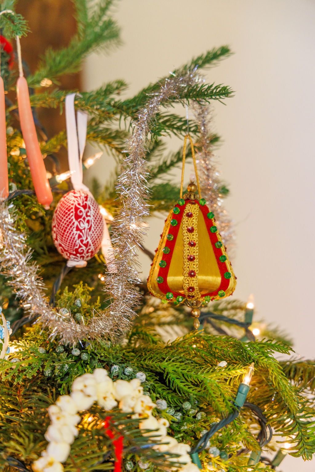 Red and White Lace Egg Ornament